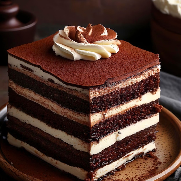 Layered chocolate tiramisu cake with mascarpone cream