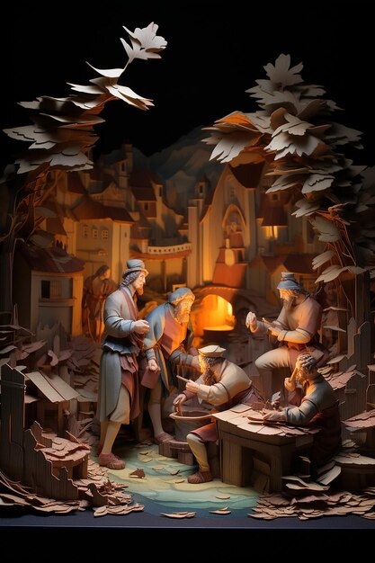 Foto diorama 3d di carta stratificata di rembrandt