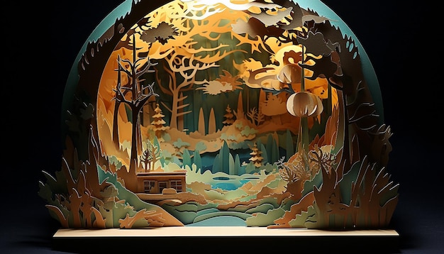 Layered paper art diorama