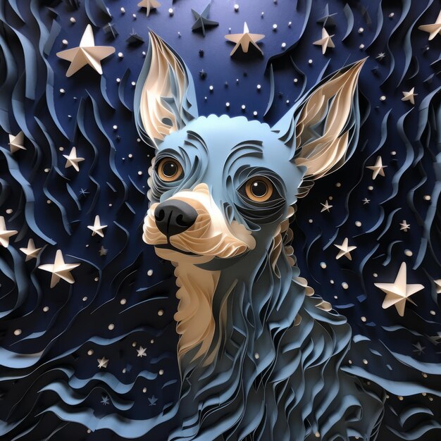 Layered Paper Chihuahua Hyperrealistic 3d Relief Art With Starry Night