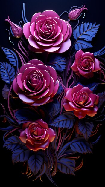 Layered Paper Mirror and Roses 8K HD Blacklight Ultra