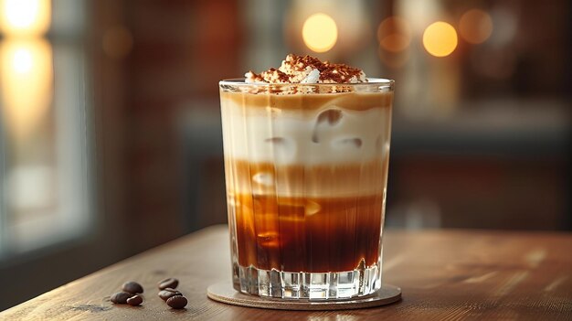 The layered perfection in an American ice latte on light background AI generate illustration