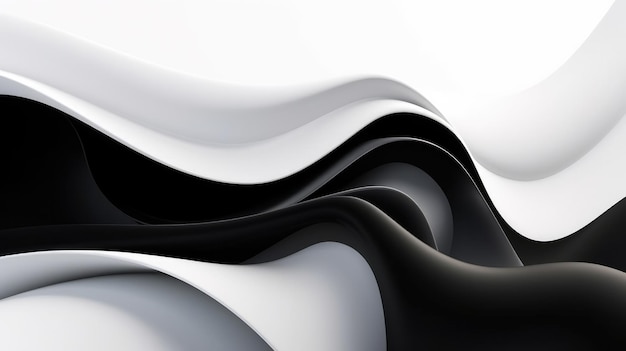 Layered and wavy black paper on a white background minimalist elegant folds poster or wallpaper