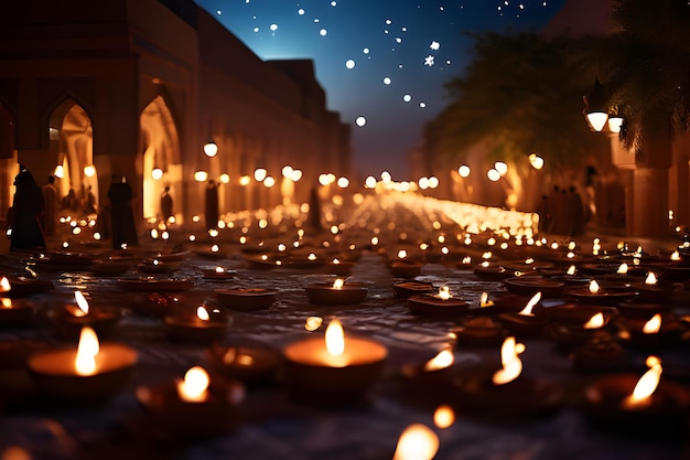 Звездное небо Лейлат-аль-Кадр, наполненное спокойствием, люди занимаются глубокой молитвой.