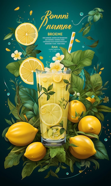 신선한 레몬과 민트 잎으로 만든 닌부 파니 음료의 레이아웃과 인도 포스터 웹사이트 Figma