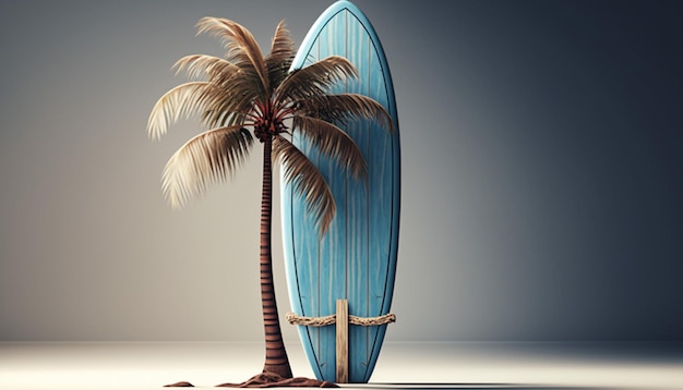 Layout of a surfboard next to a palm tree