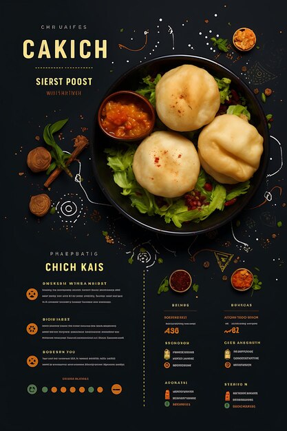 Foto layout van kachori gerecht met chutney en pittige vulling knapperig en smaakvol india poster website figma