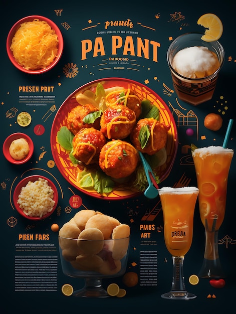 Foto layout van pani puri bar met verschillende vullingen tangy tamarind water vib india poster website figma