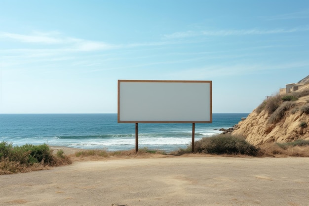 Layout of a white outdoor advertising poster on the beach place for text