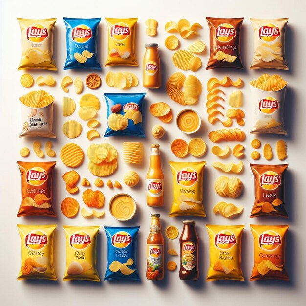 사진 lays packes in different flavour on white background