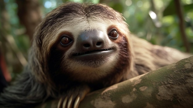 A lazy afternoon with a cute sloth hanging on a tree Generative AI