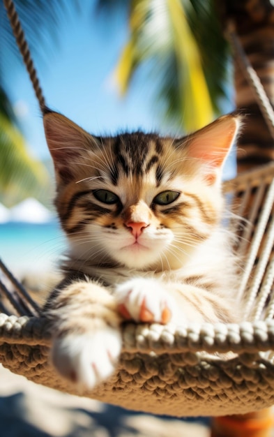 Lazy Cat Relaxing in Sunny Hammock