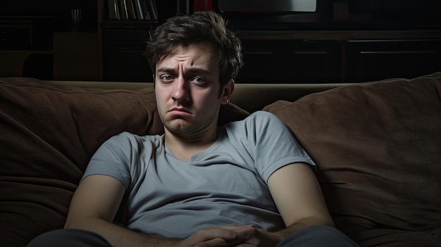 Photo lazy man bored on couch