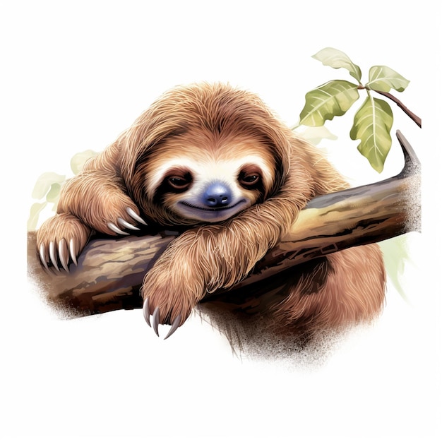 A lazy sloth hanging with branch