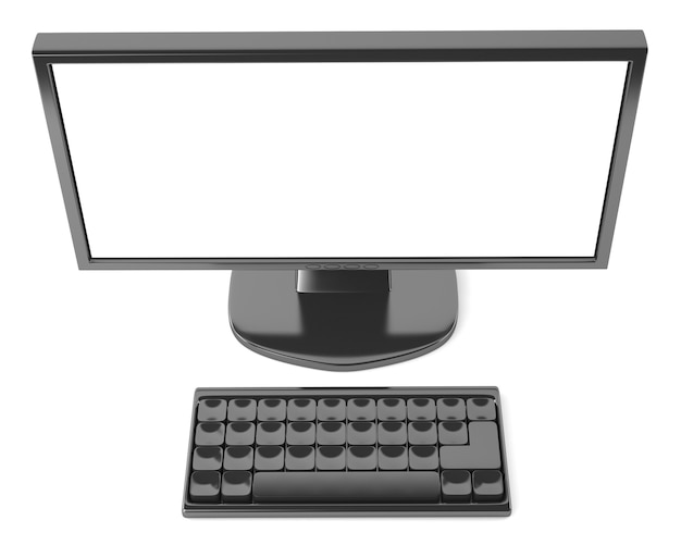 LCD monitor with keyboard isolated on white background