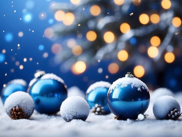 Le concept de la fte de nol avec des boules bleues pour le sapin En arrireplan du bokeh avec (Концепция рождения с голубыми шарами для сосны)