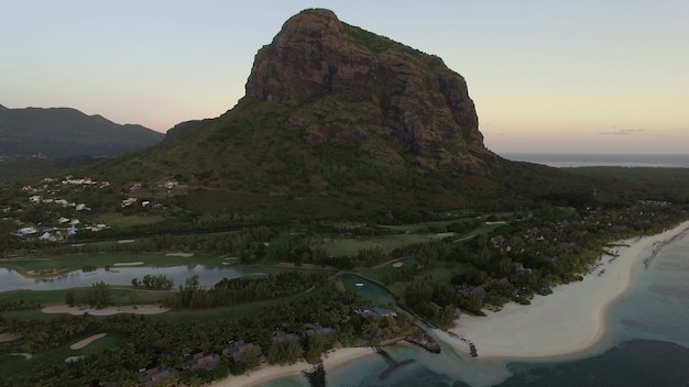 Le morne brabant peninsula with mountain aerial mauritius