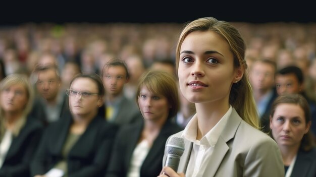 A leader speaker woman at Business Conference and Presentation Audience at the conference hall