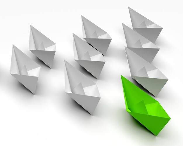 Leadership concept 3d paper boats