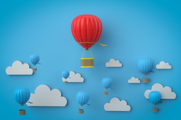 Leadership concept with 3d rendering red hot air balloon above others