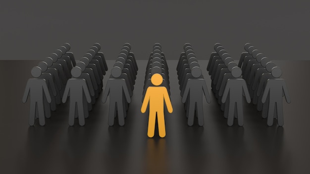 Leadership concepts leadership in a team standing out in a crowd 3d Rendering 3d Illustration