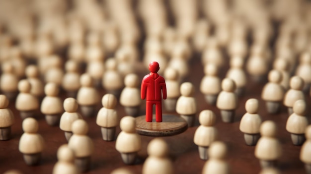 Leadership conceptual image the true leader standing in center surrounding by crowd standing out of the crowd miniature toy model beautiful Generative AI AIG32
