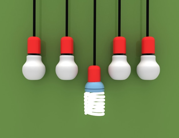 Leadership and different creative idea concept .lamp bulb . 3d rendered illustration