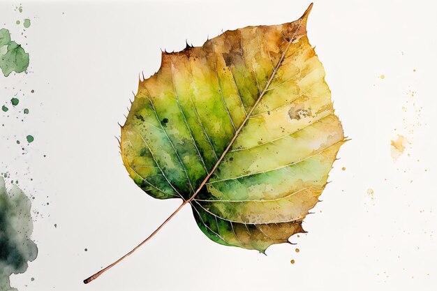 Photo leaf alone on a white background watercolor