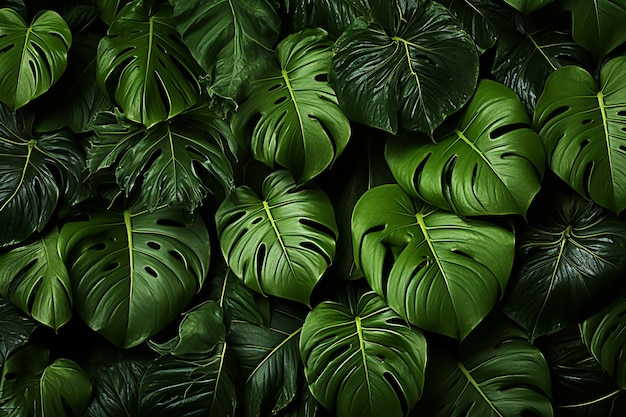 Фон листьев растение монстера природа тропическая зеленая текстура пальмы листья изолированы
