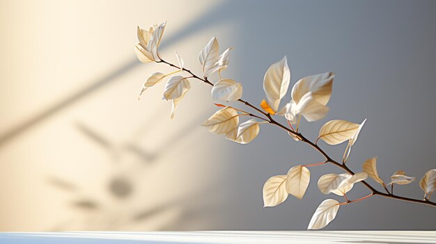 Leaf casting a shadow on a white wall