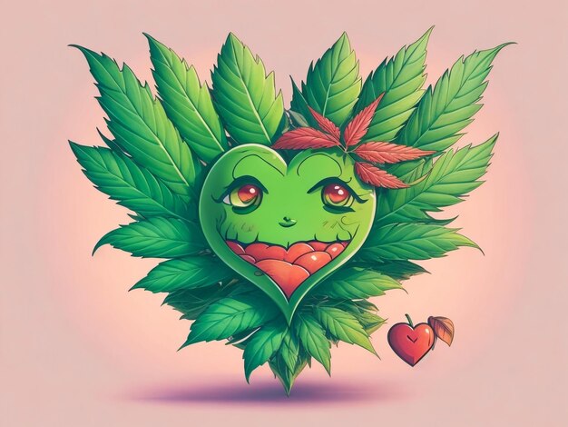 A leaf character hugging heart