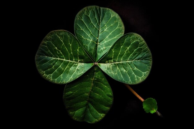 A leaf clover is shown on a black background.