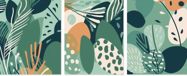 Leaf design set natuur sjabloon abstracte jungle kunst poster illustratie Generatieve AI