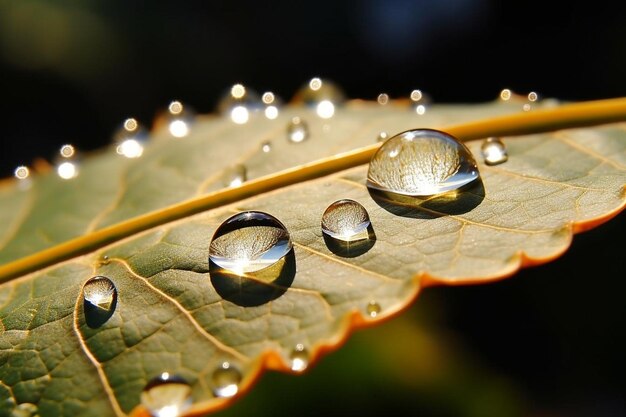 Leaf dew dropped macro beauty in nature generated