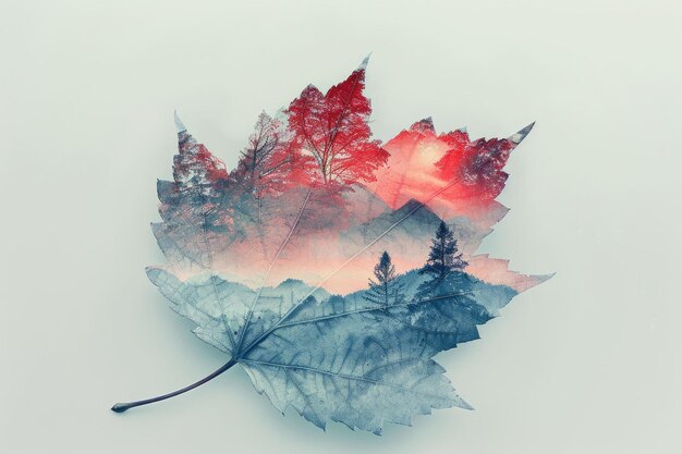 leaf double exposure with beautiful nature background aigx04