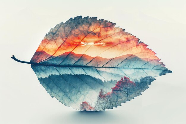 leaf double exposure with beautiful nature background aigx04