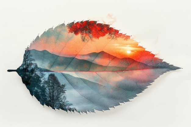 Leaf double exposure with beautiful nature background aigx
