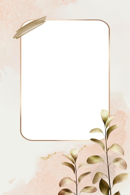 Leaf frame png met gouden bloemen en roze waterverf