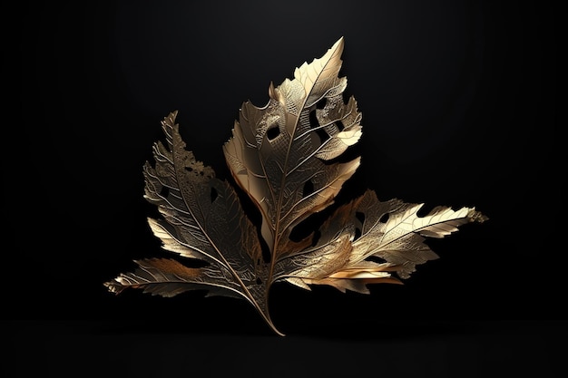 a leaf of gold on a backdrop of black