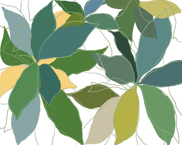 라인 아트 배경으로 잎 녹색 색상