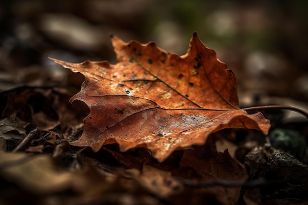 A leaf on the ground is a symbol of autumn.