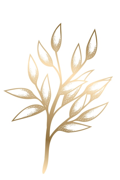 leaf hand drawn golden textured branch