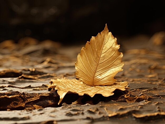 잎은 금 억양의 스타일로 바닥 위에 누워 있습니다