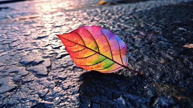 a leaf laying on the pavement in the style of calarts