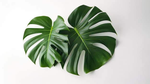 A leaf of a monster plant is lying on a white background.