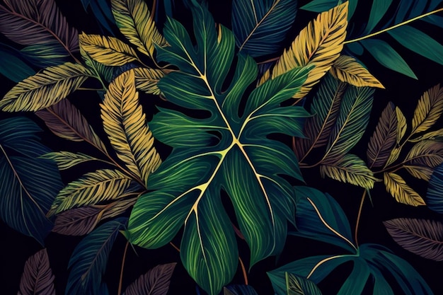 葉、自然の背景パターン、イラスト、植物の背景デザイン、鮮やかな緑の自然を抽象化します。