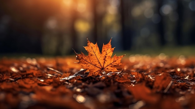 A leaf on a pile of leaves in the sunlight