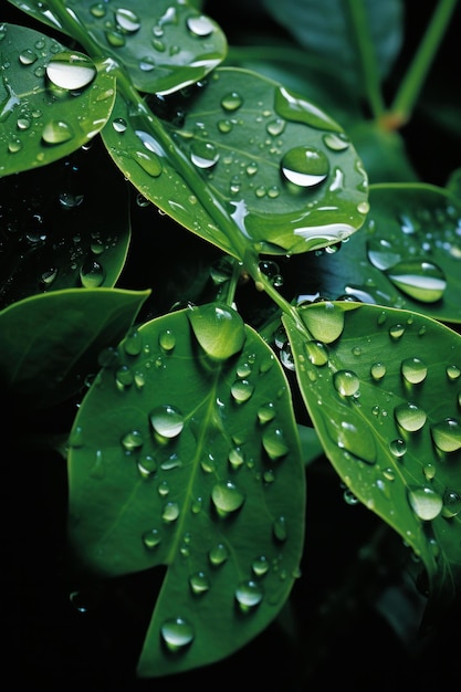 雨の滴の中の葉