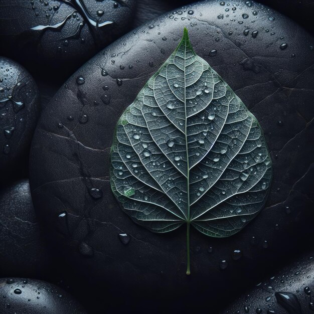 leaf on the rock and river background