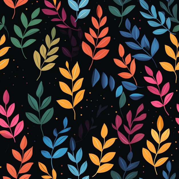 leaf seamless pattern black background